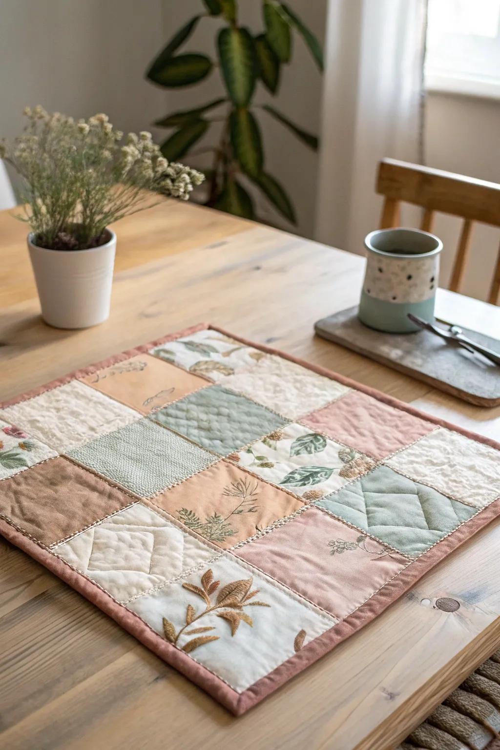 Crafted with love: A unique patchwork placemat that brings a touch of artisanal charm to your table.