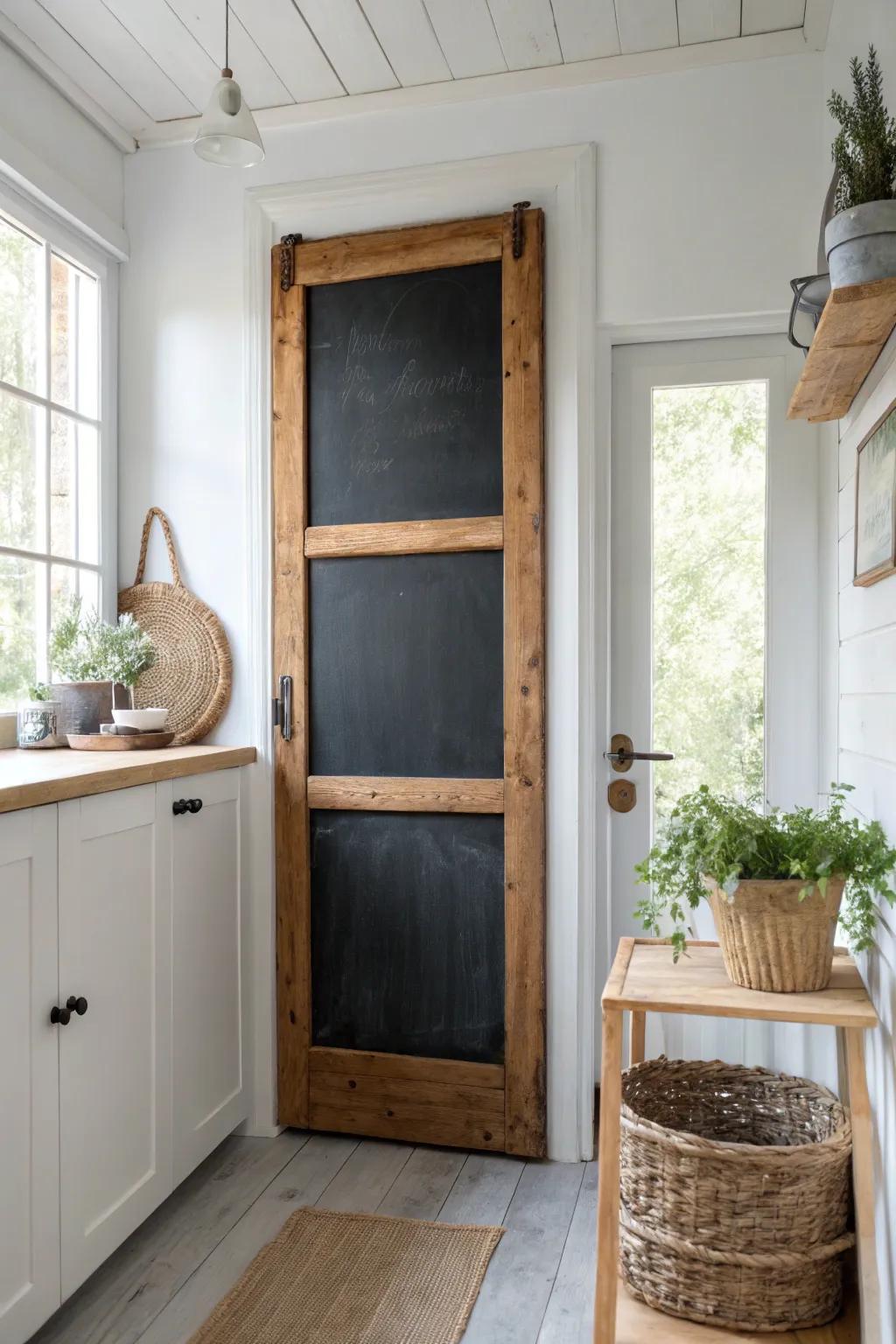 Elevate your space with a charming chalkboard door—where family messages meet minimalist design.