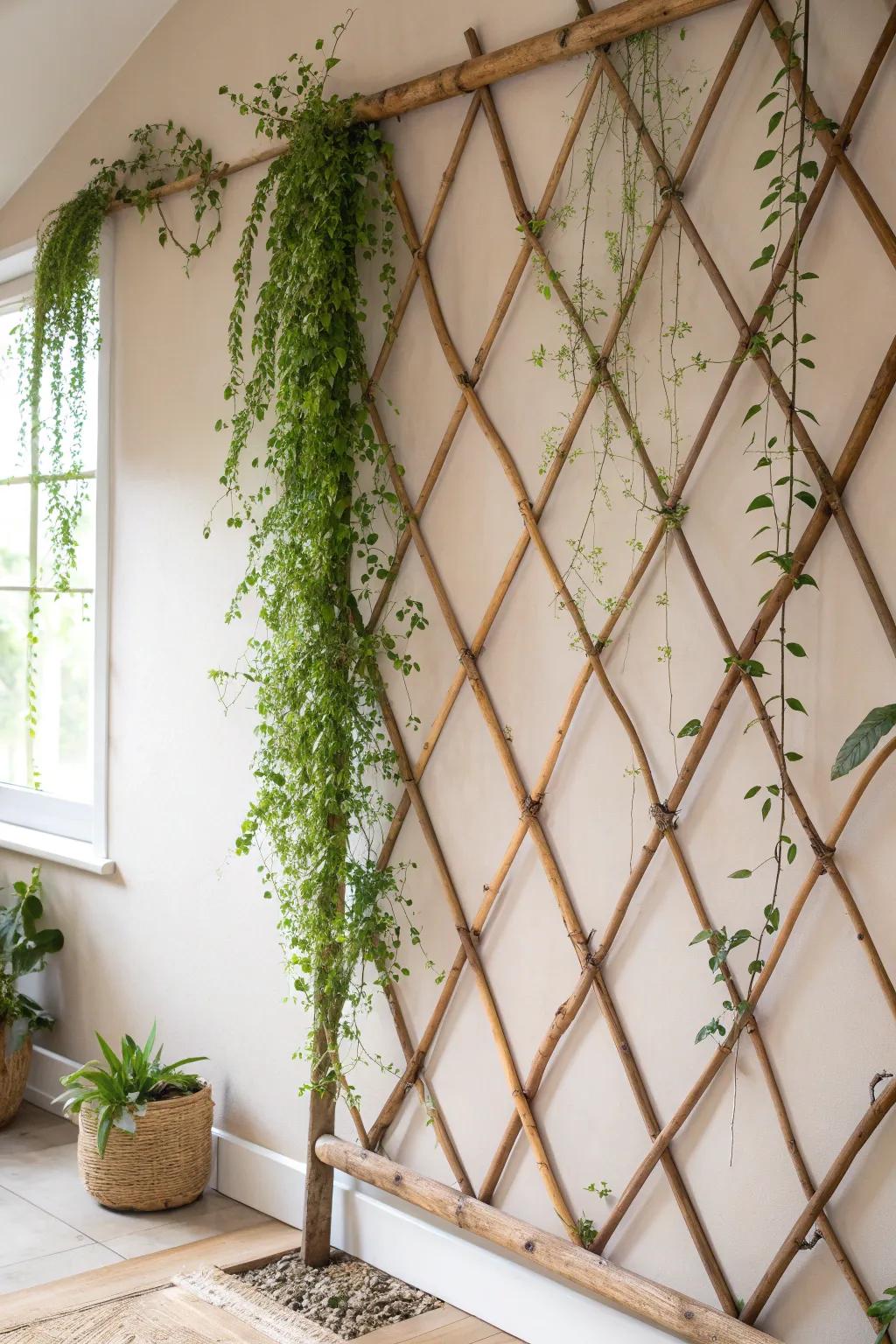 Embrace nature indoors with a handcrafted branch trellis – a perfect blend of rustic elegance and minimalist style.