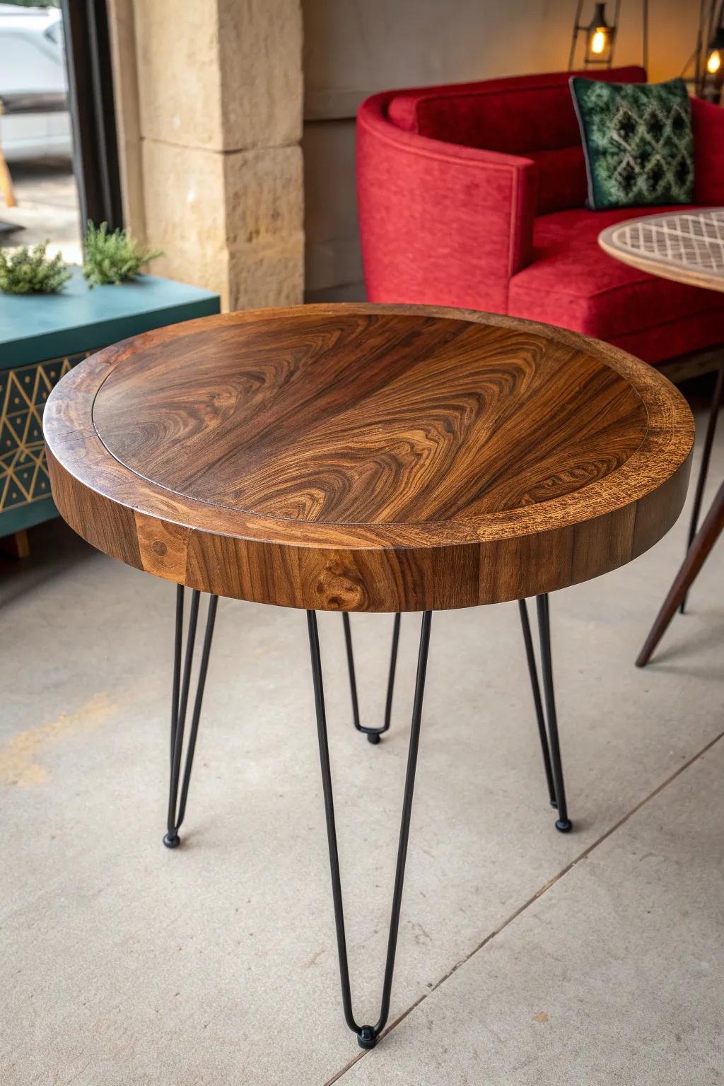 Elevate your space with this bohemian side table, where rustic charm meets modern elegance.