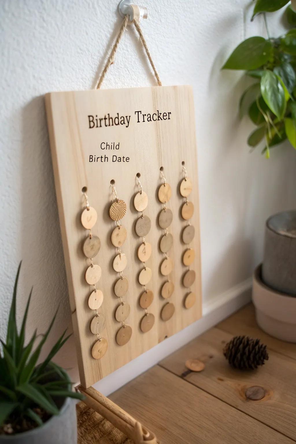 Celebrate every child's special day with this charming, handcrafted birthday tracker.