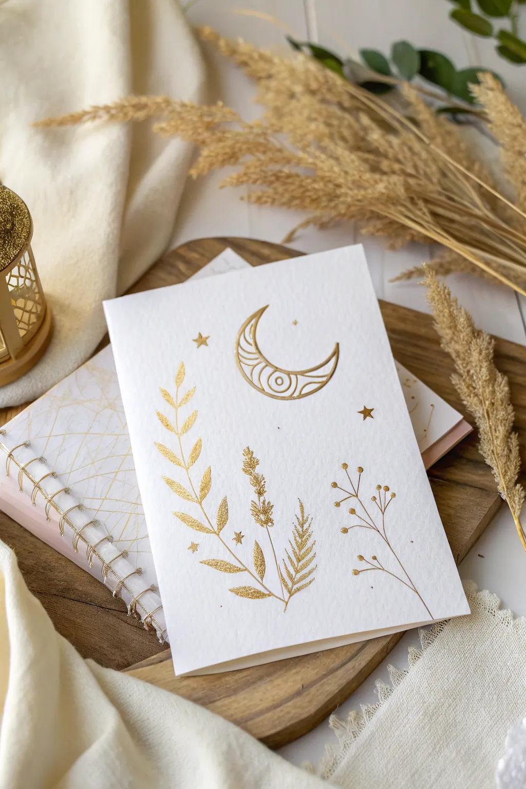 Elevate your Ramadan greetings with the elegance of gilded accents, merging simplicity with a touch of luxury.