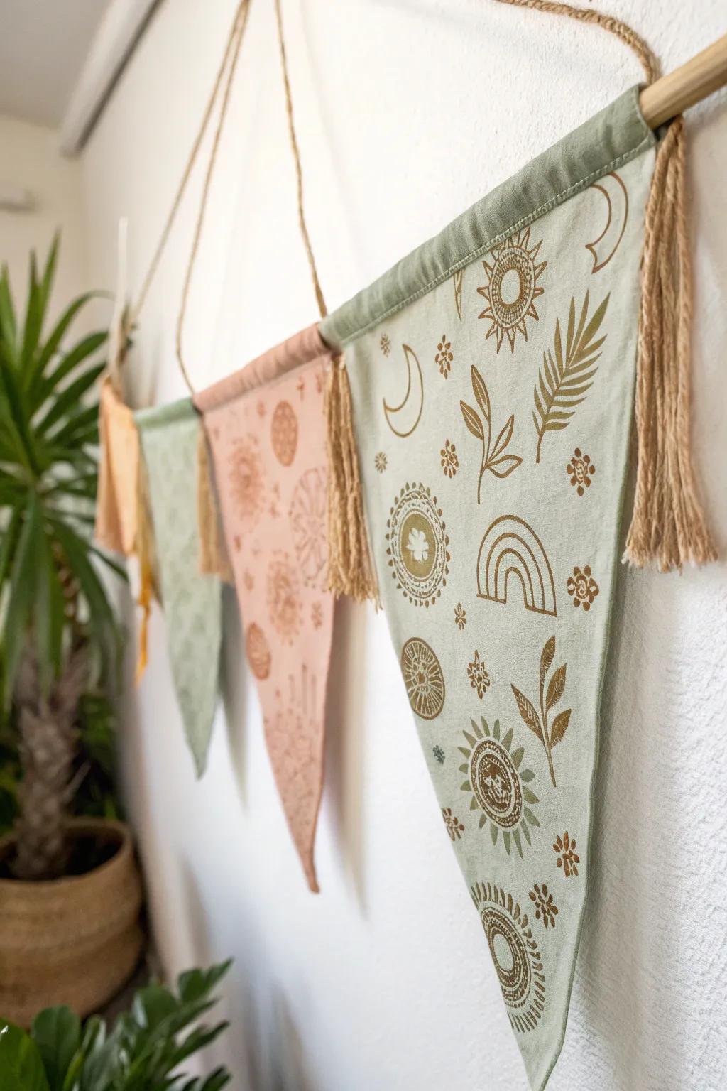 Elevate your space with the charm of stamped fabric banners—where minimalist design meets boho elegance.