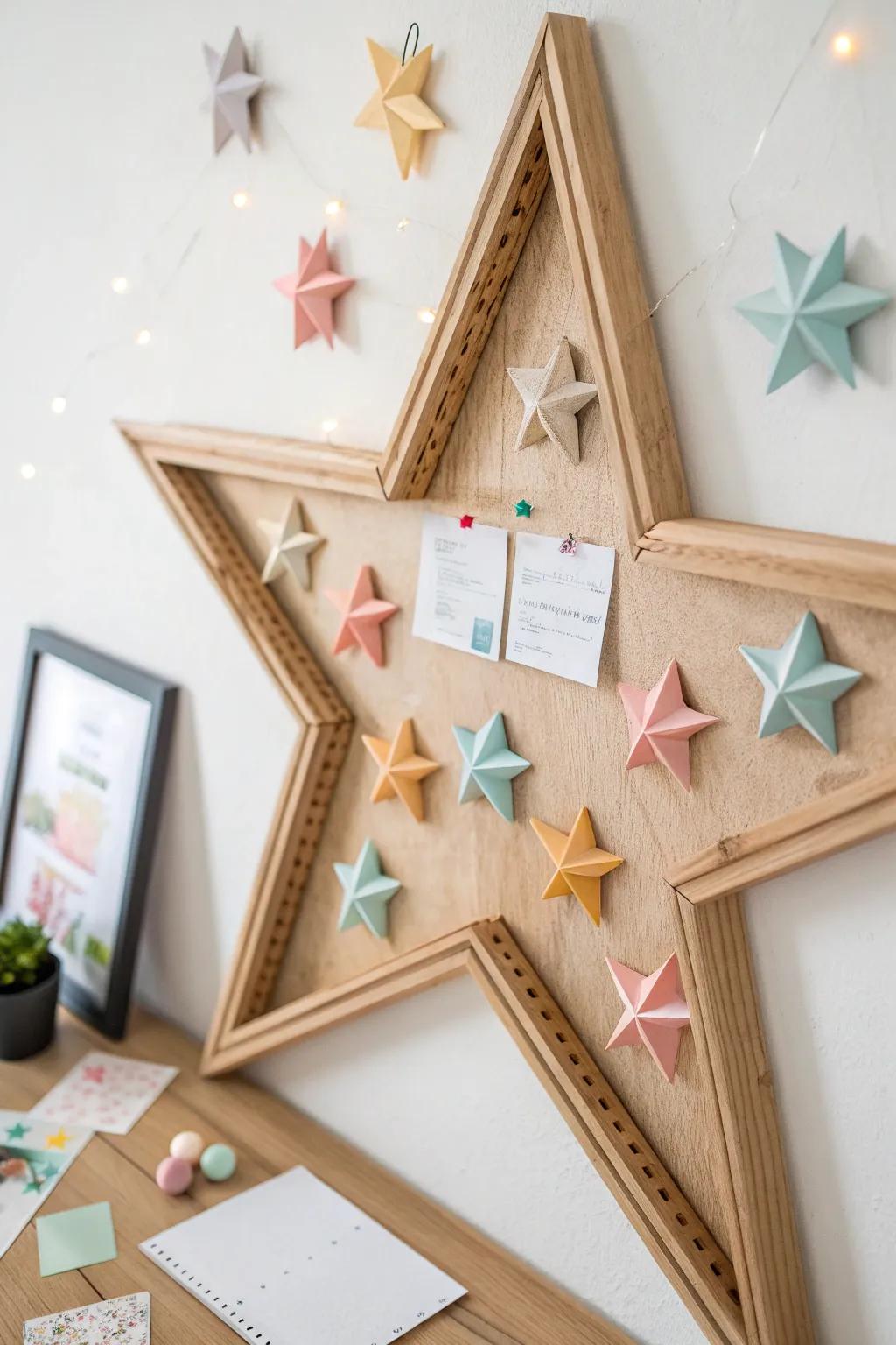 Transform your space with a starry bulletin board that evolves with the seasons, blending minimalist charm with natural elegance.