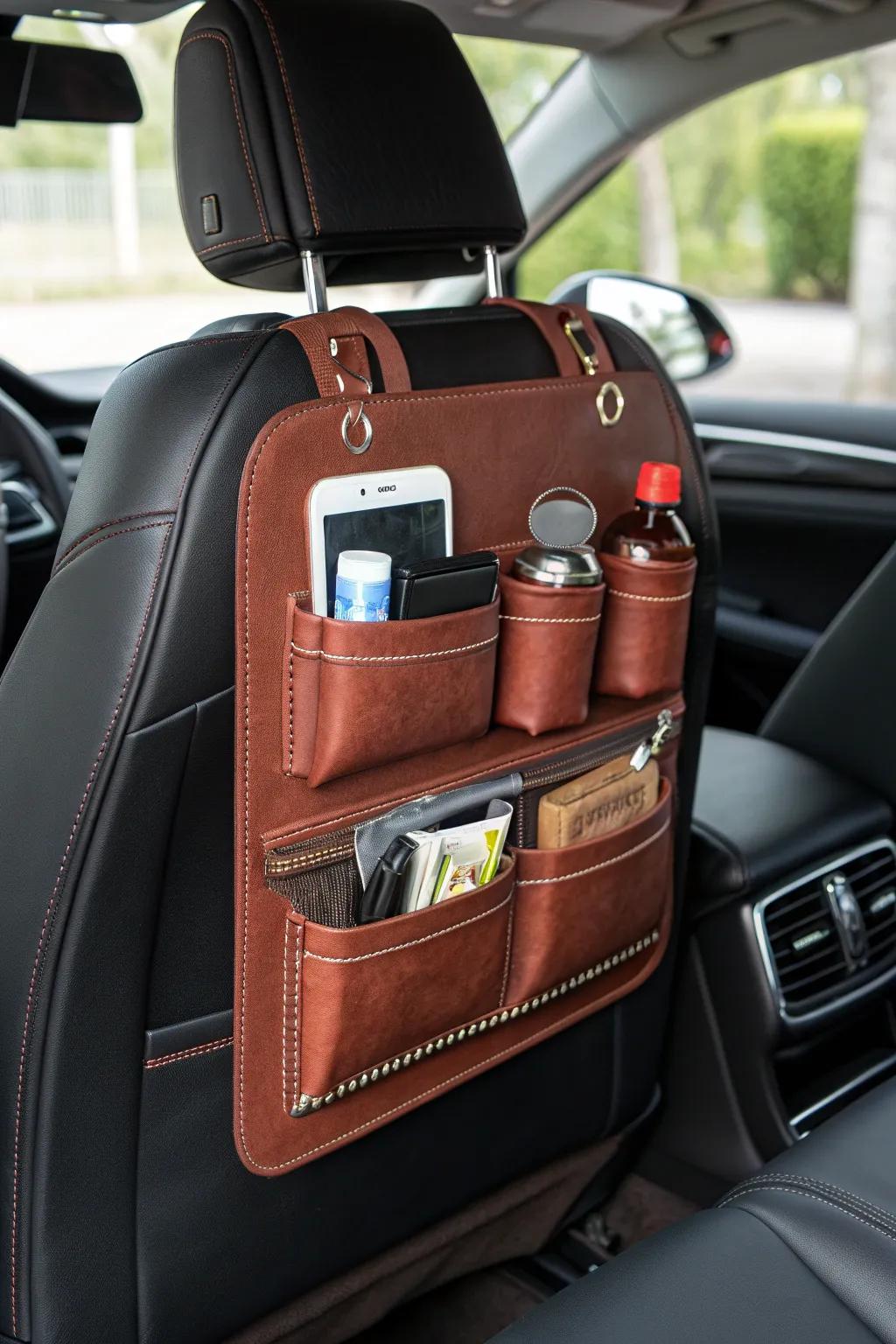 Elevate your SUV's interior with a touch of craftsmanship: the ultimate hanging organizer solution.