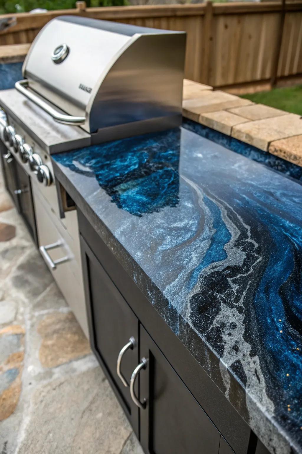 Elevate your BBQ space with a custom epoxy resin countertop that dazzles and inspires.
