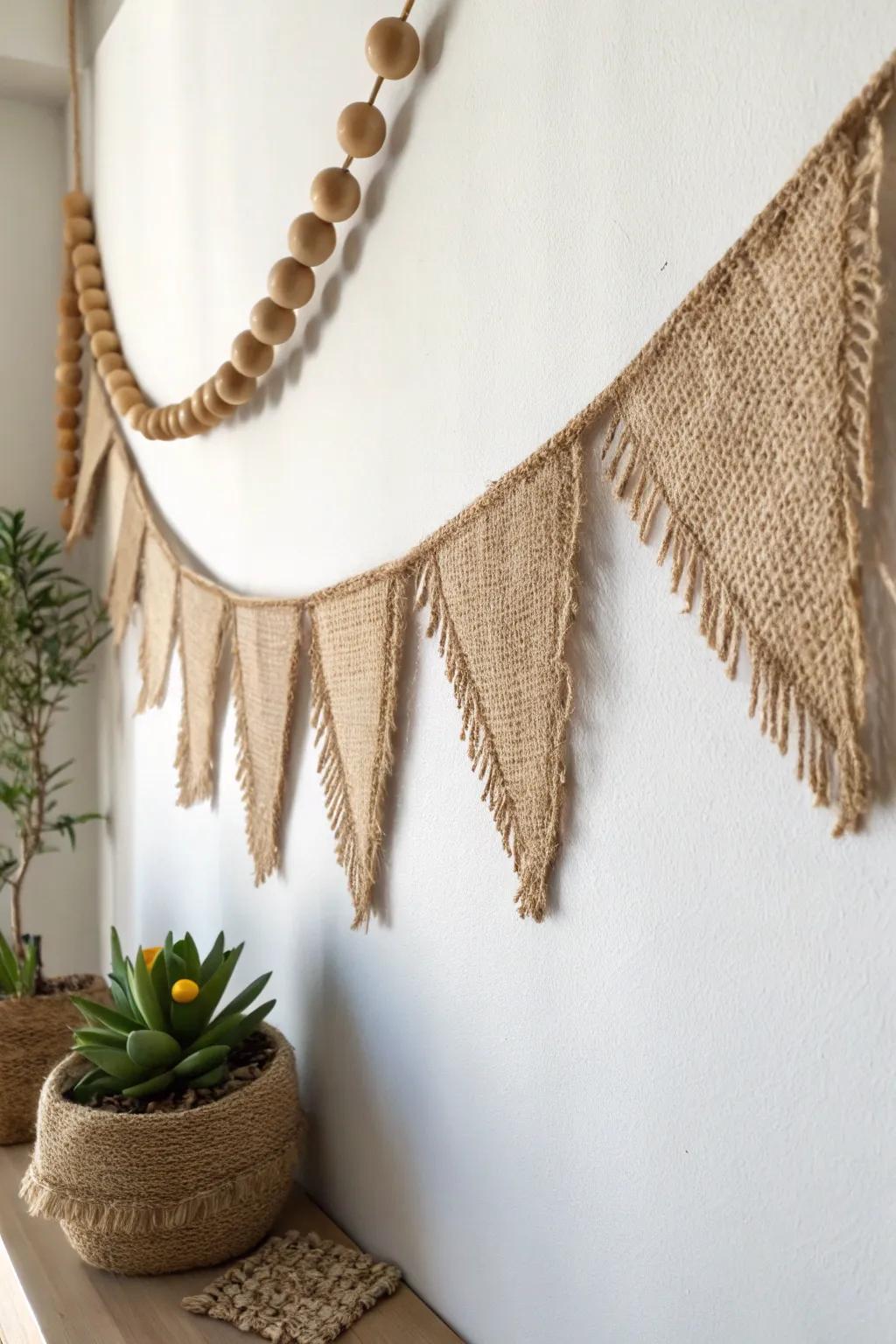 Rustic elegance: Craft a charming burlap bunting to elevate any occasion with natural beauty.