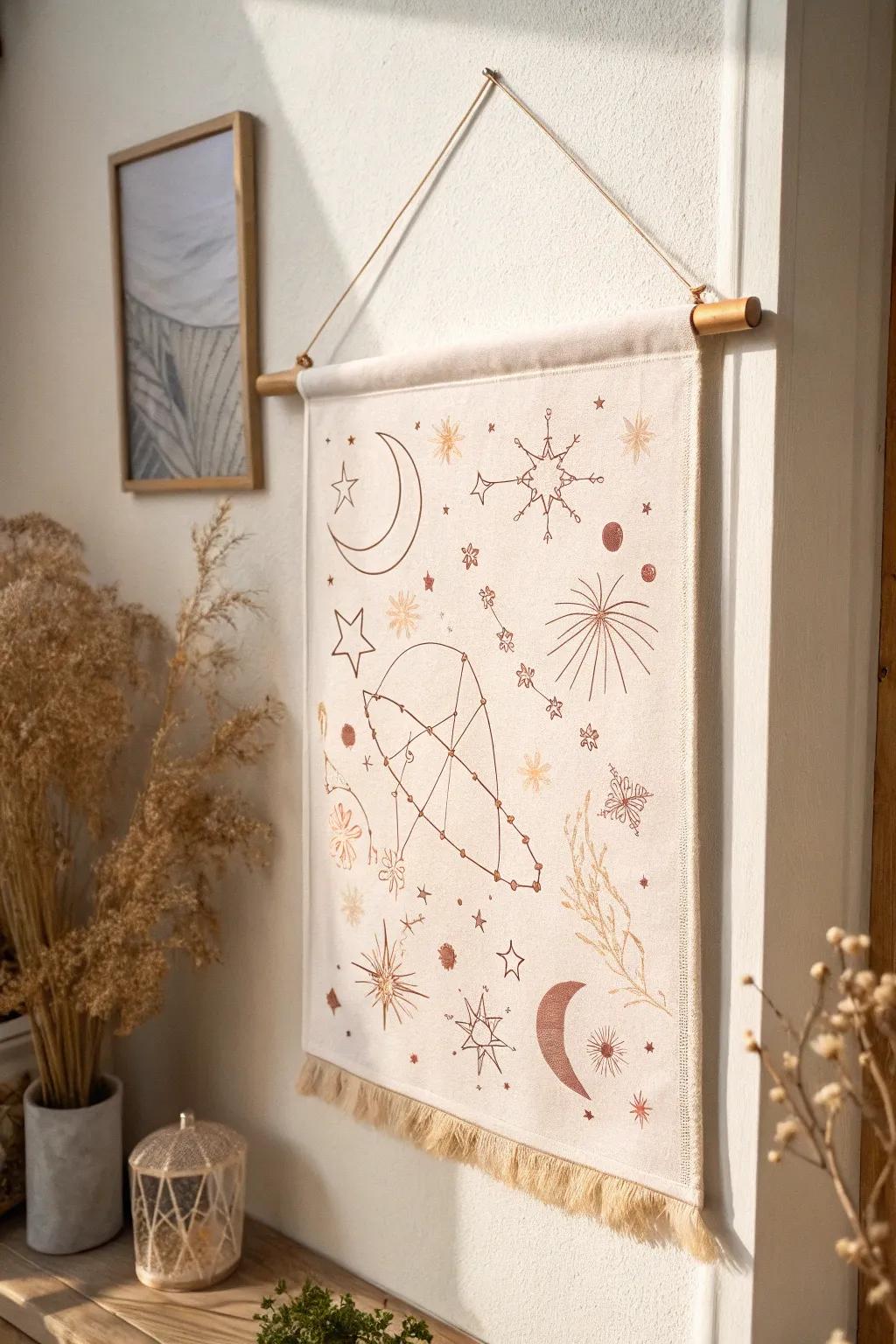 Explore the cosmos with minimalist elegance—create your own dreamy celestial canvas.