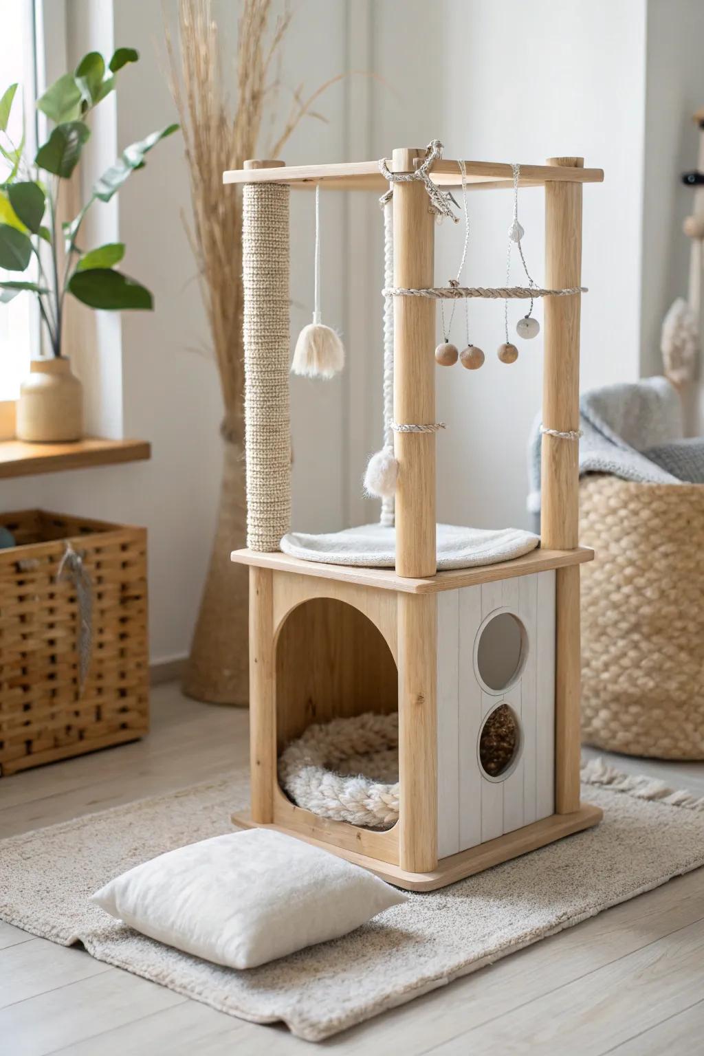 Elevate playtime with this chic Scandinavian-inspired cat condo, where simplicity meets fun!