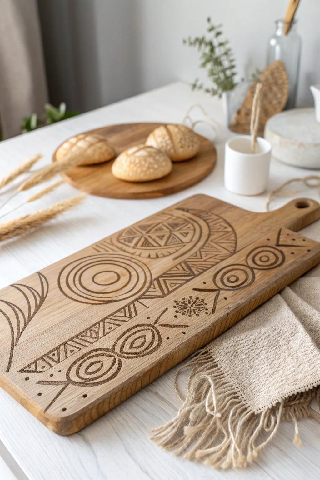 Elevate your gatherings with an artfully engraved charcuterie board that speaks volumes in simplicity and elegance.