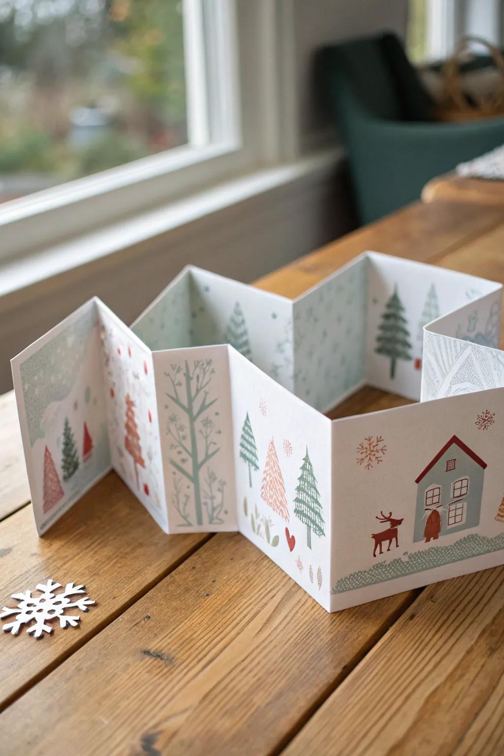 Unfold heartfelt stories this Christmas with a handmade accordion card, perfect for moms who cherish simplicity and elegance.