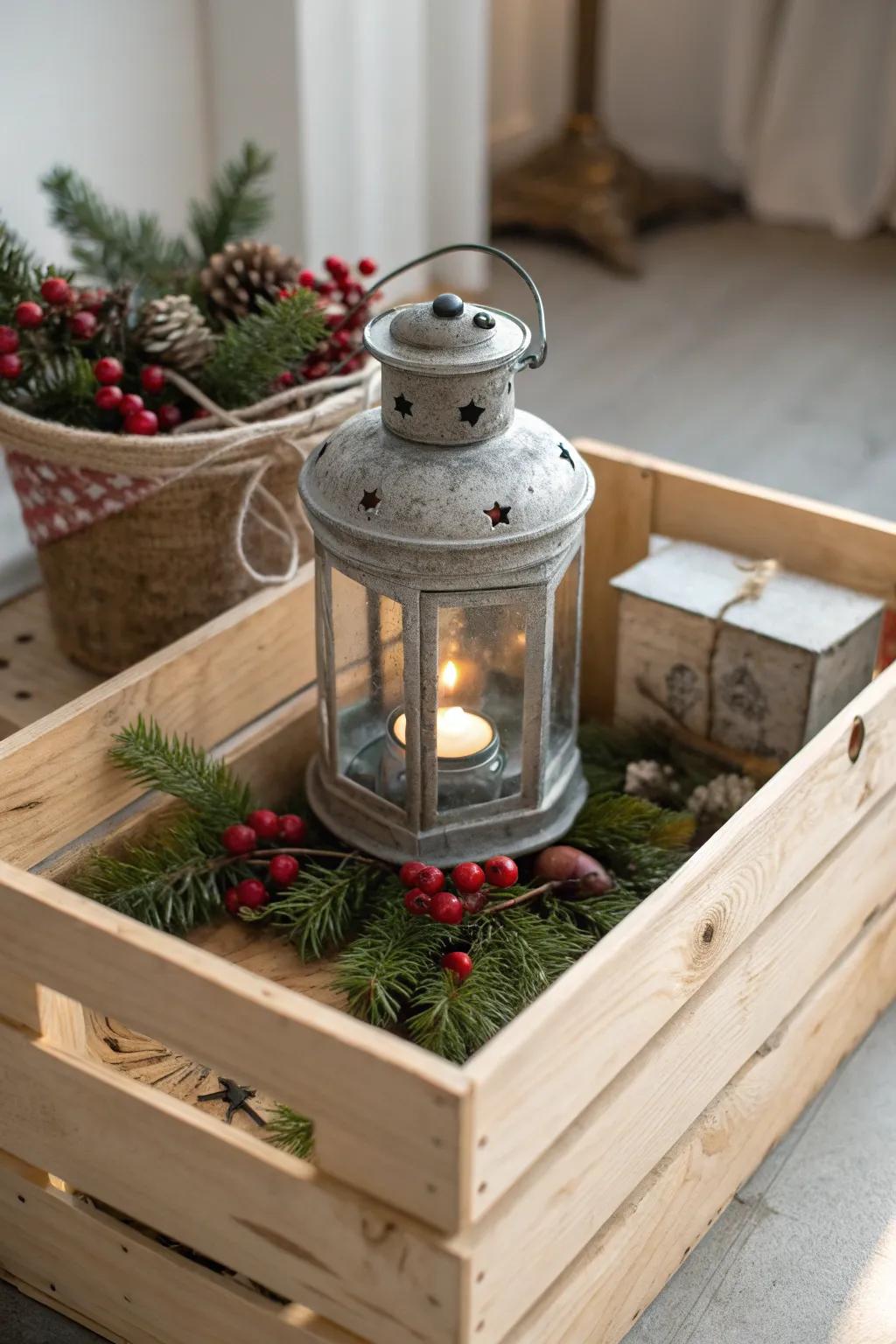 Illuminate your holidays with the simple elegance of a rustic lantern centerpiece.