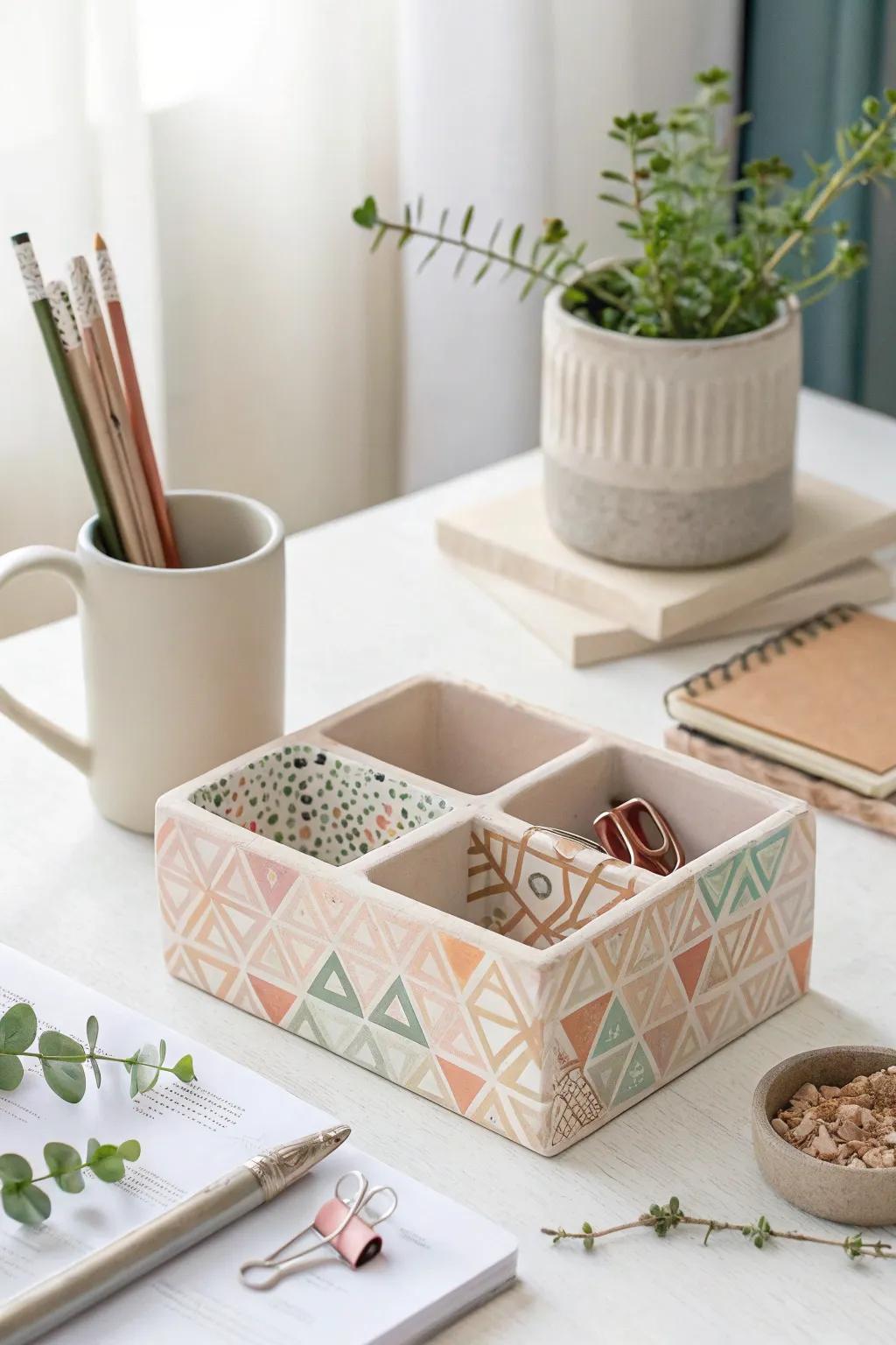 Elevate your workspace with chic clay organizers that blend Scandinavian simplicity and Boho charm.