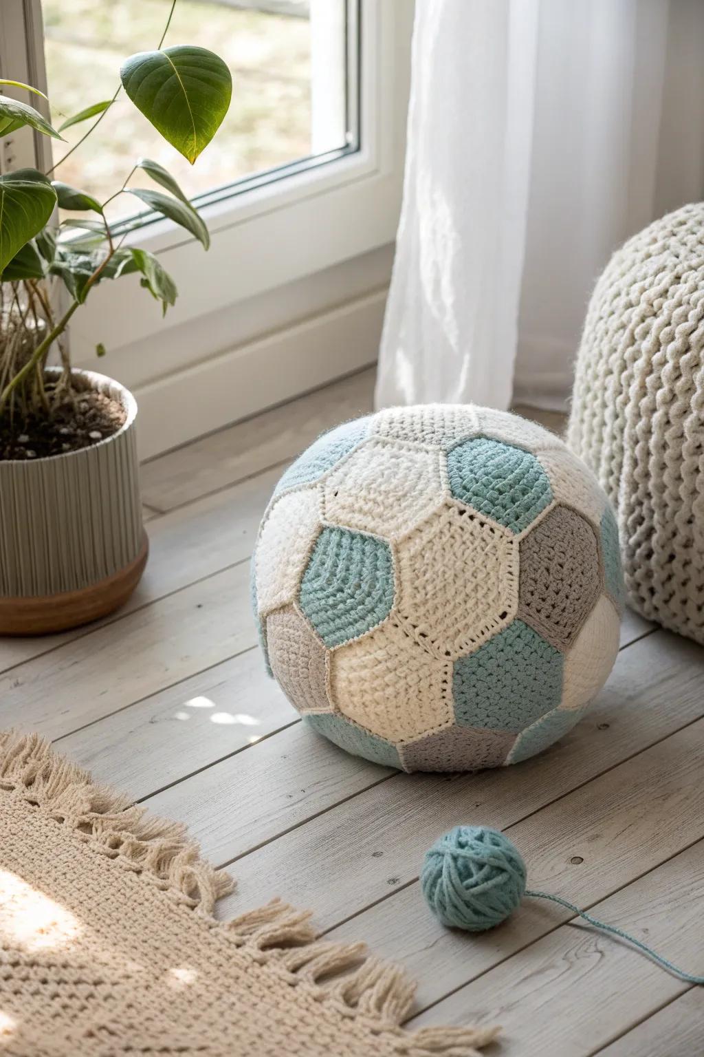 Cozy kicks: Embrace indoor play with a hand-crocheted soccer ball!