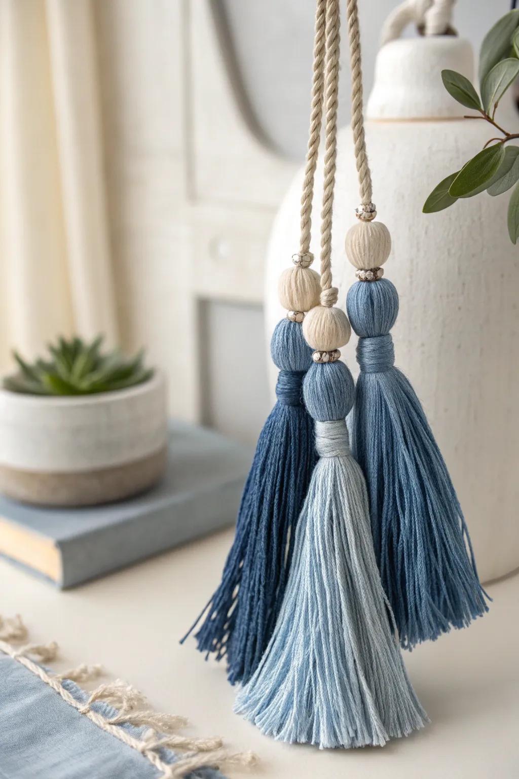 Elevate your centerpiece with the playful elegance of denim tassels.