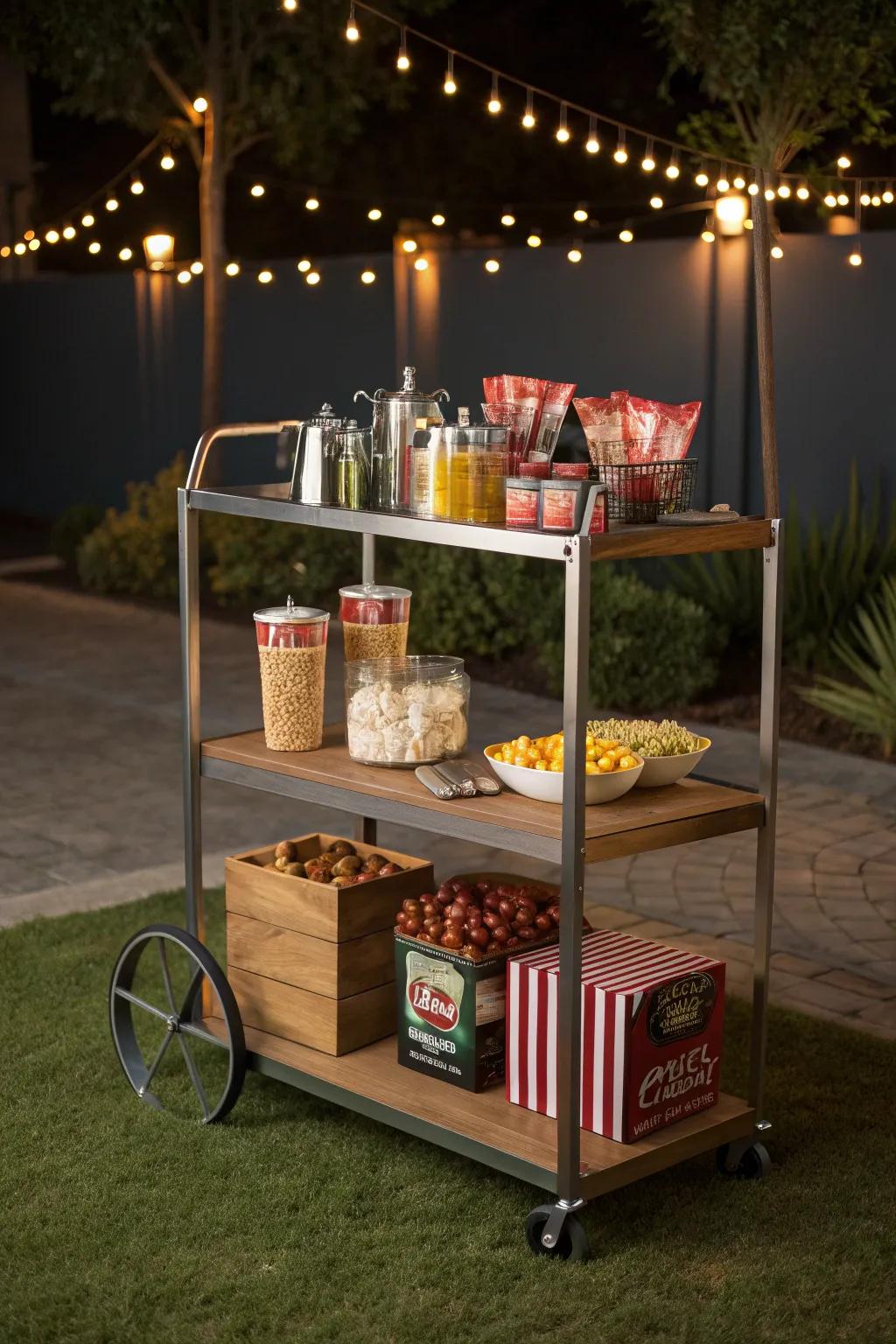 Roll into style with this chic portable snack cart, perfect for any gathering!