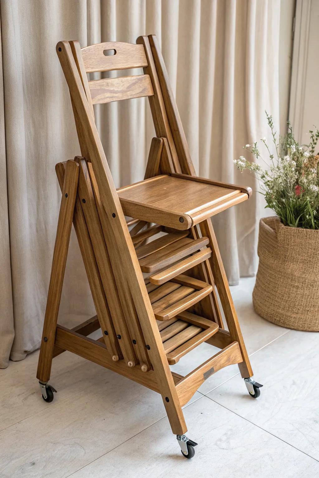 Effortlessly stylish and functional: A minimalist folding chair cart that blends Scandinavian simplicity with Boho flair.