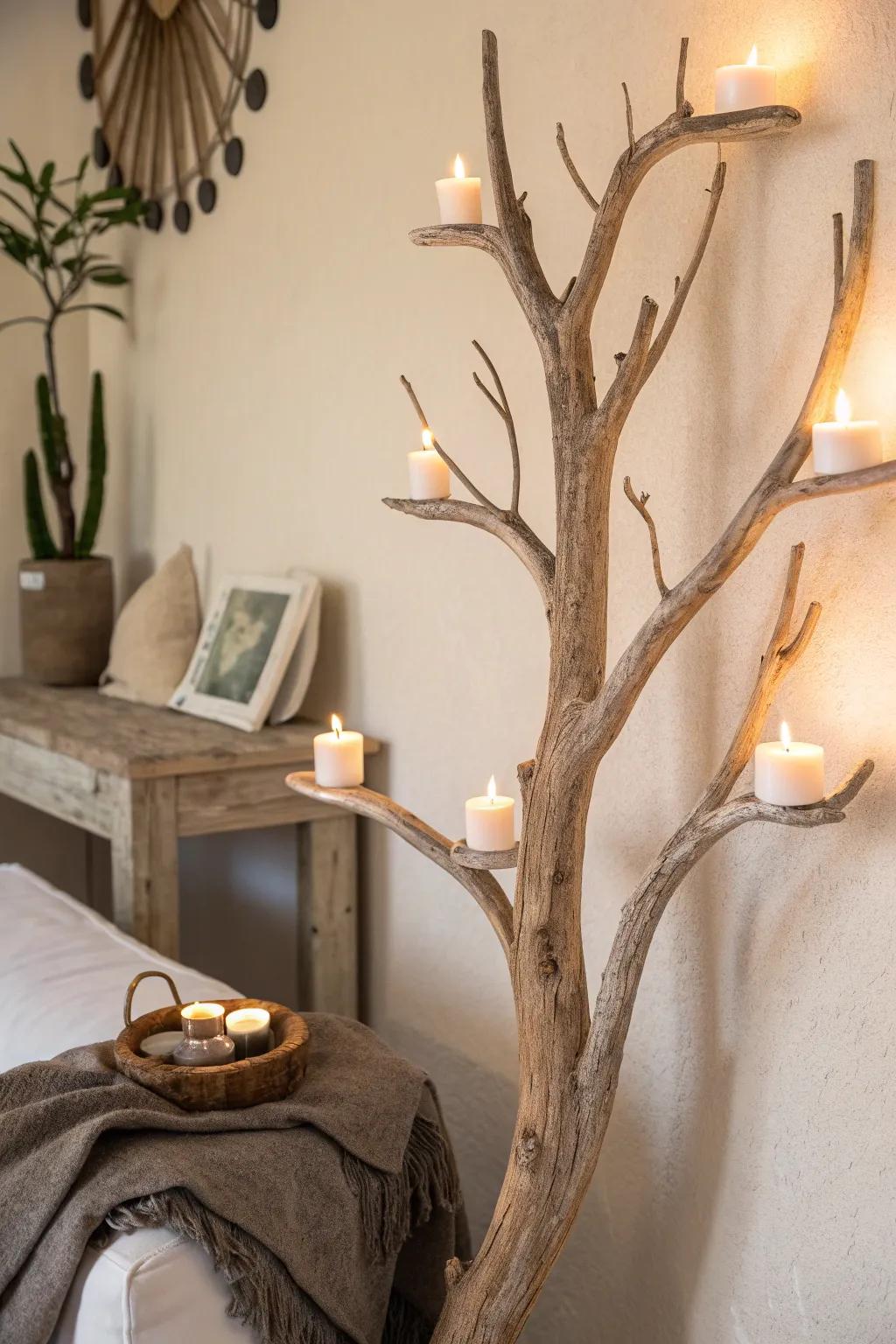 Bring nature indoors with this chic DIY branch candle holder. Perfect for a cozy, minimalist touch!