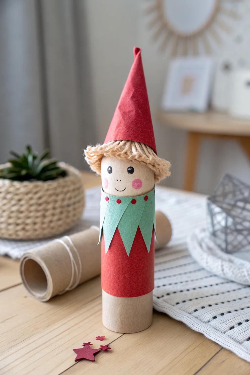 Craft your own whimsical cardboard tube elf—simplicity meets charm in this delightful DIY project!
