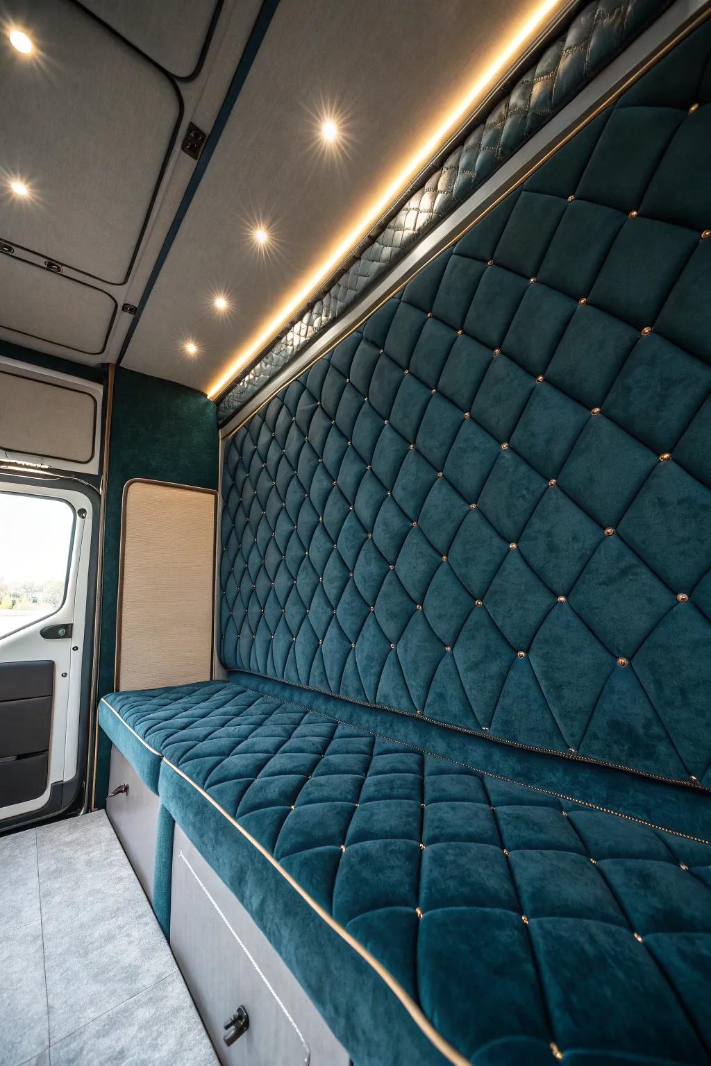 Transform your trailer with plush fabric walls for a touch of luxury and warmth.
