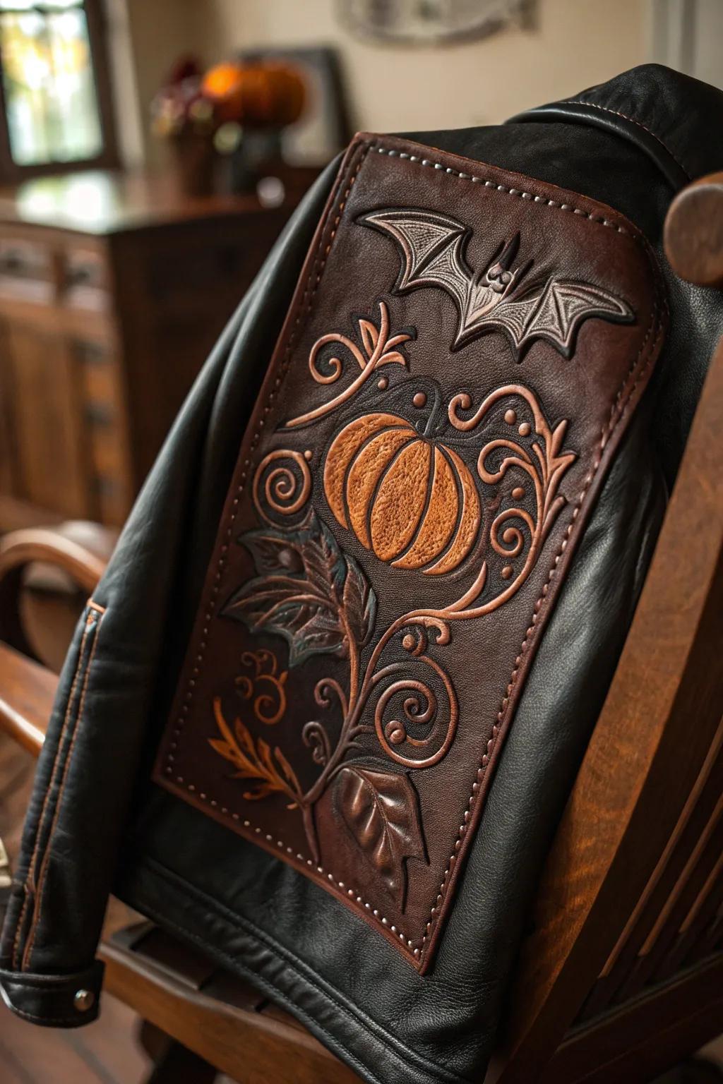 Add a touch of Halloween magic to your style with intricately engraved leather patches.