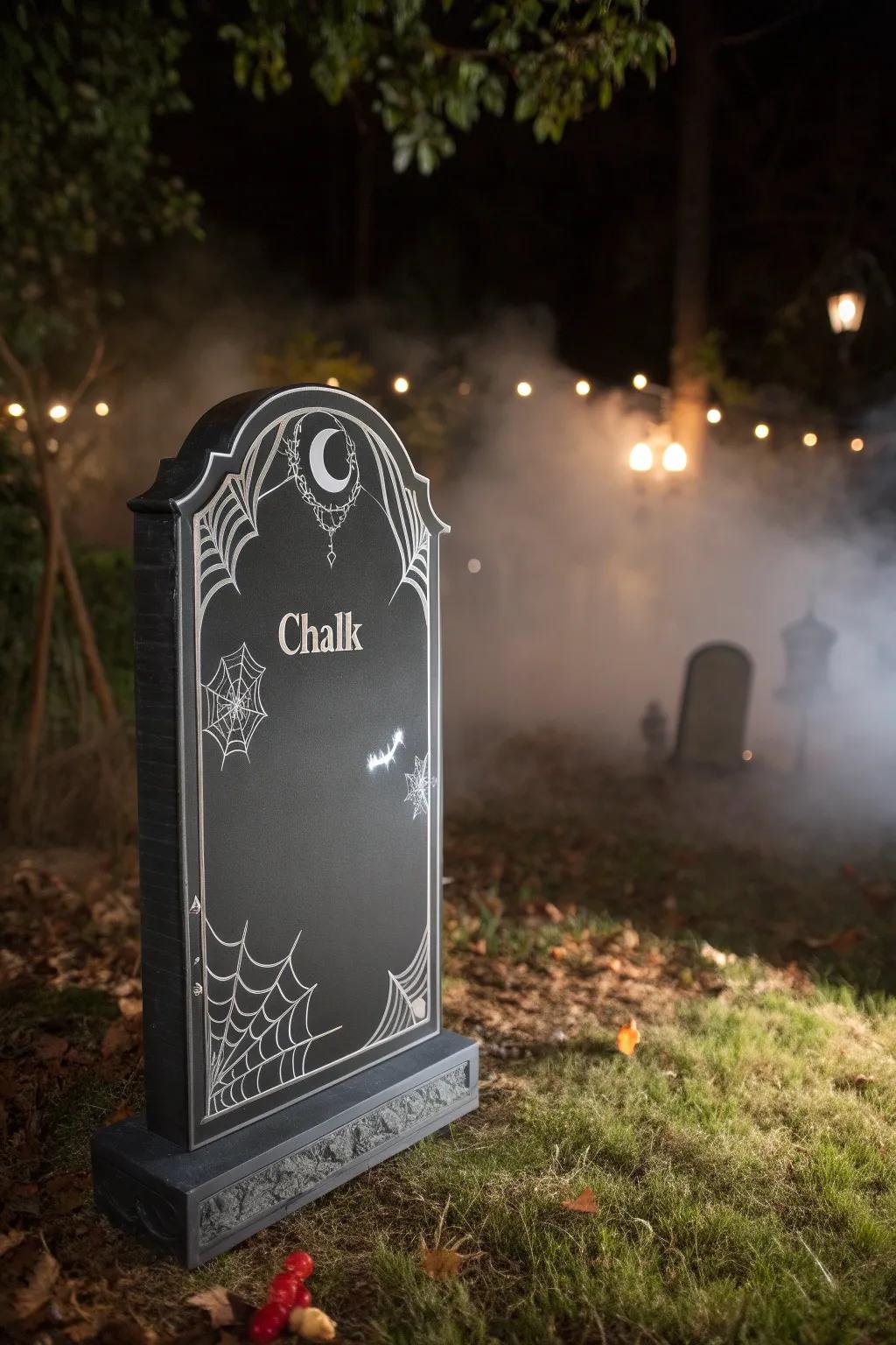 Unleash your creativity with interactive chalkboard tombstones this Halloween! 🎃🖤