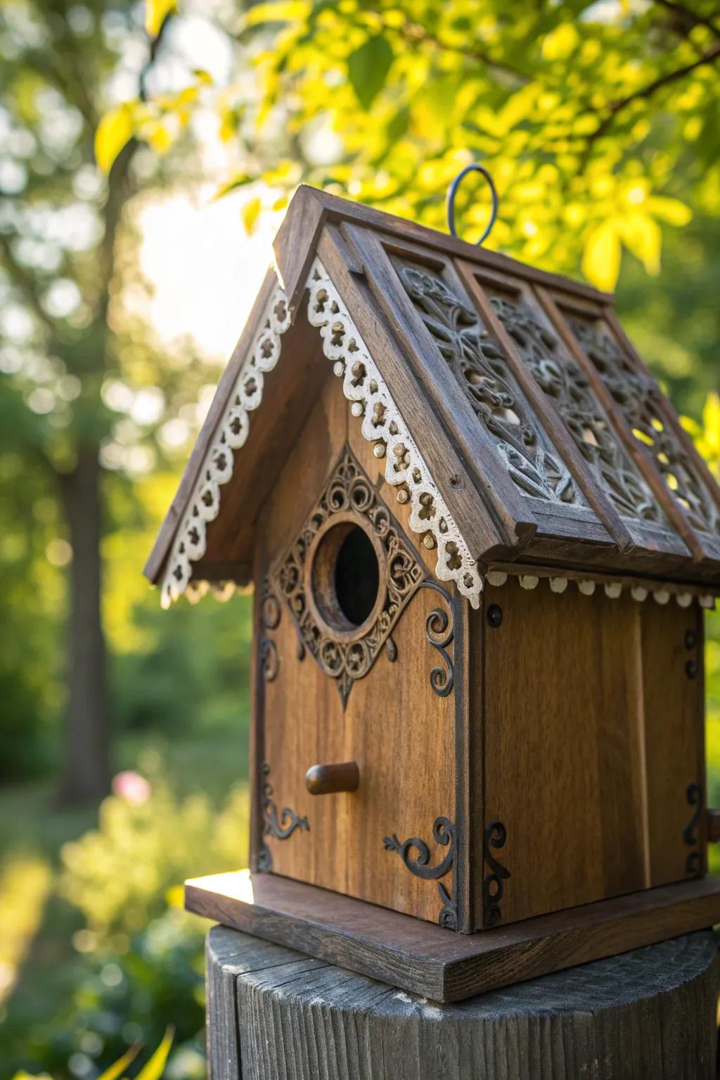Elevate your birdhouse game with a stylish decorative roof overhang, perfect for the discerning eye.