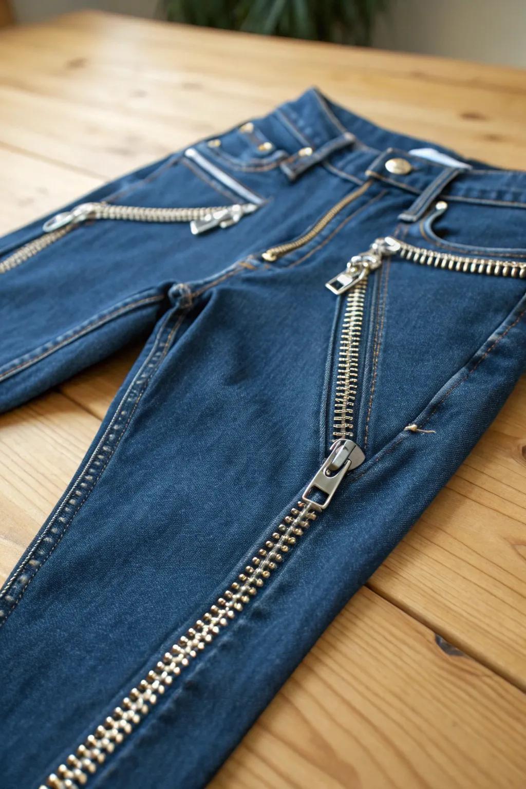 Elevate your denim game with chic zipper embellishments for a modern twist on classic jeans.