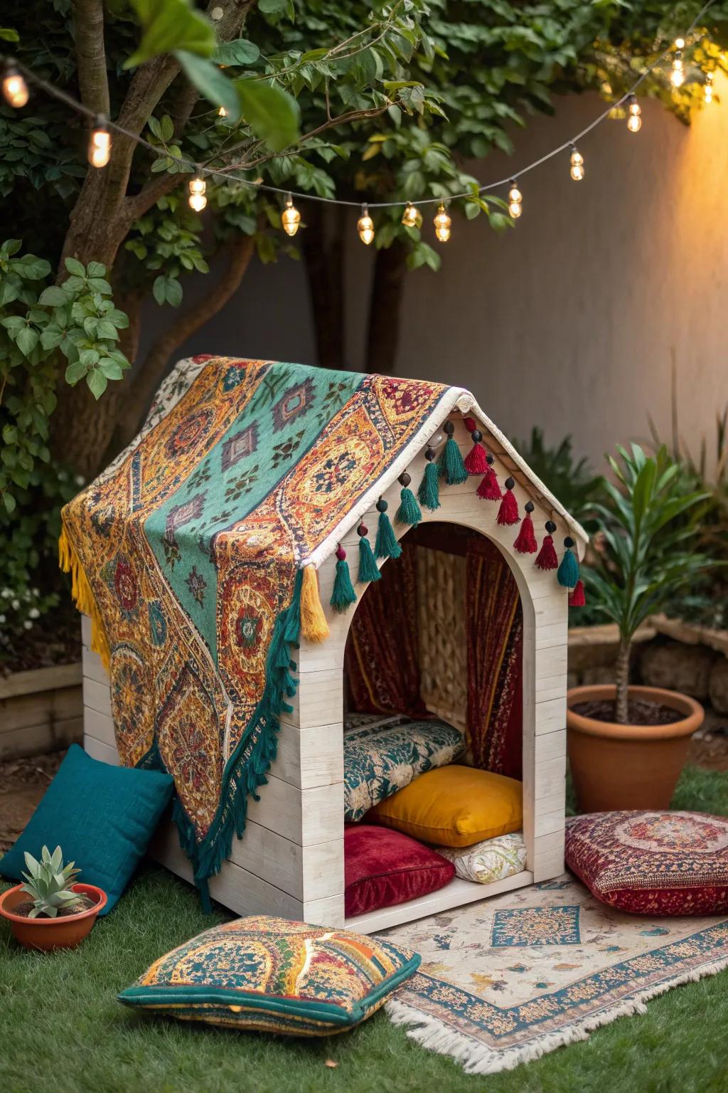 Transform your pup's space into a Bohemian Bliss with vibrant fabrics and inviting textures.