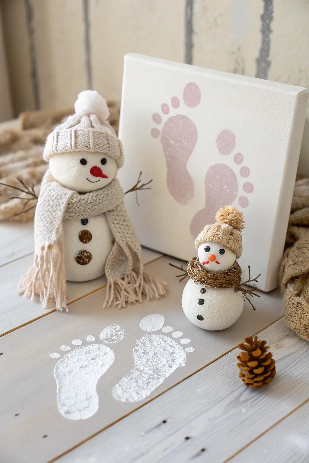 Transform tiny footprints into adorable snowmen — a minimalist delight for your winter decor!