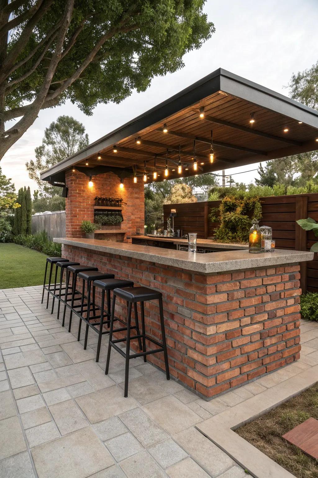 Elevate your outdoor gatherings with a stylish L-shaped brick bar.