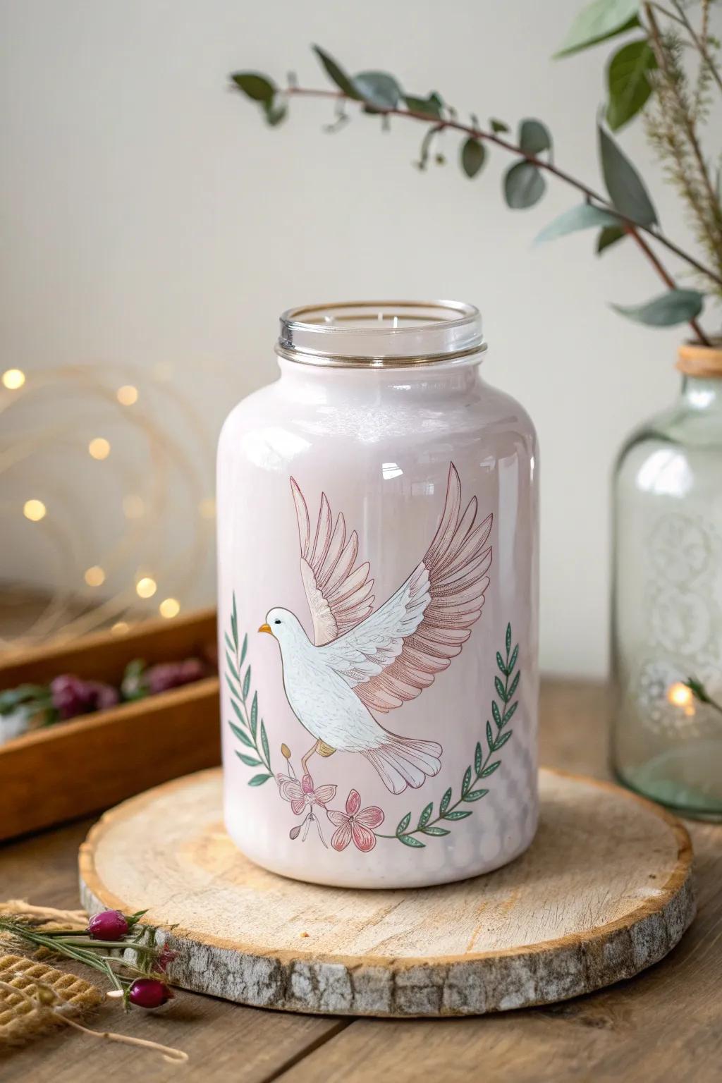 Craft your story with elegance: a hand-painted dove jar that whispers serenity.