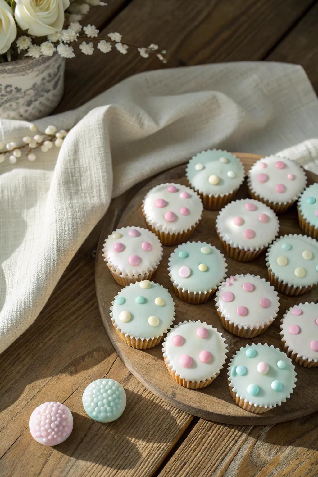 Embrace the charm of playful polka dots with this Scandinavian-inspired cupcake cake, perfect for adding a touch of whimsy to any adult gathering.