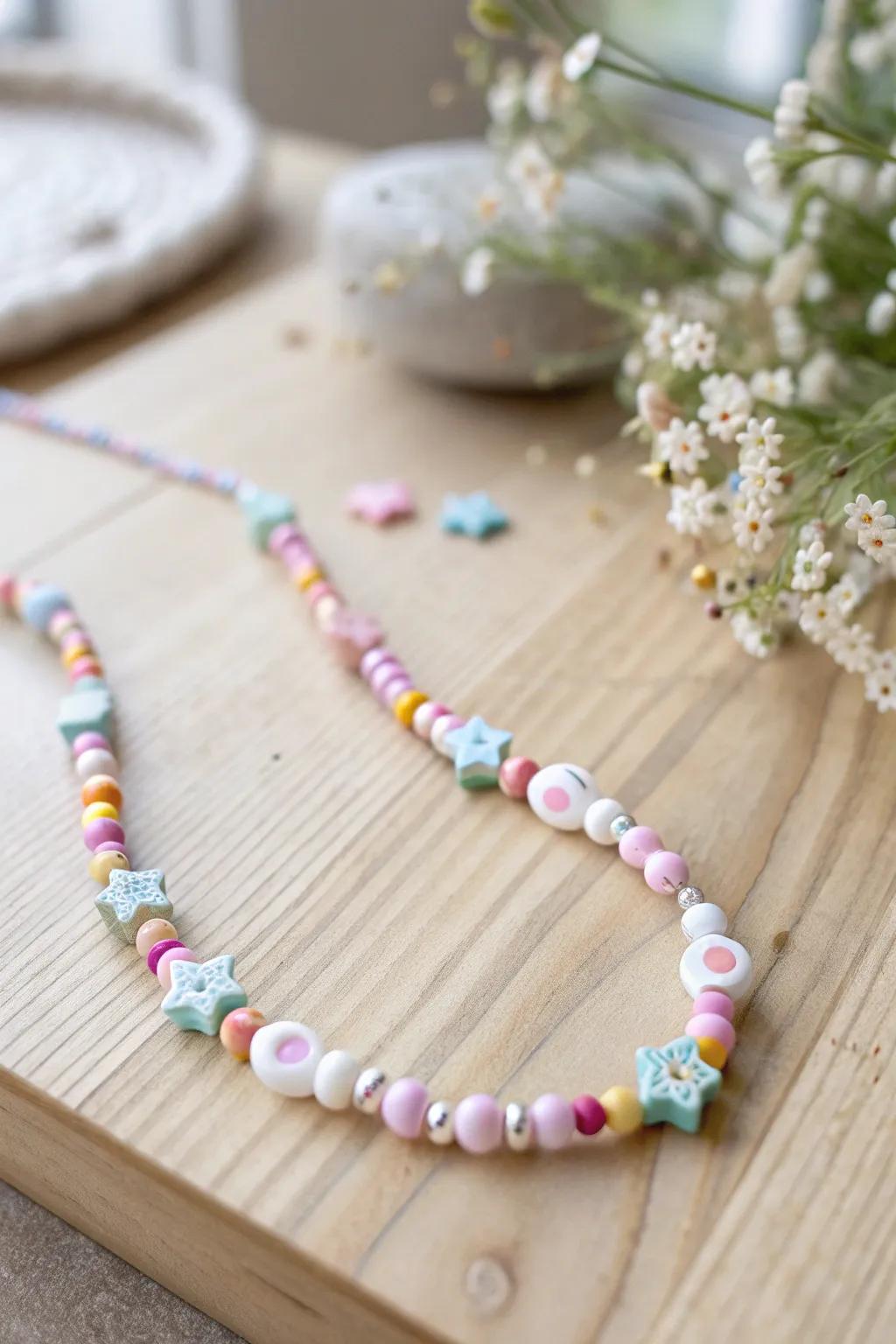 Add a sprinkle of whimsy to your style with this playful pastel seed bead necklace.