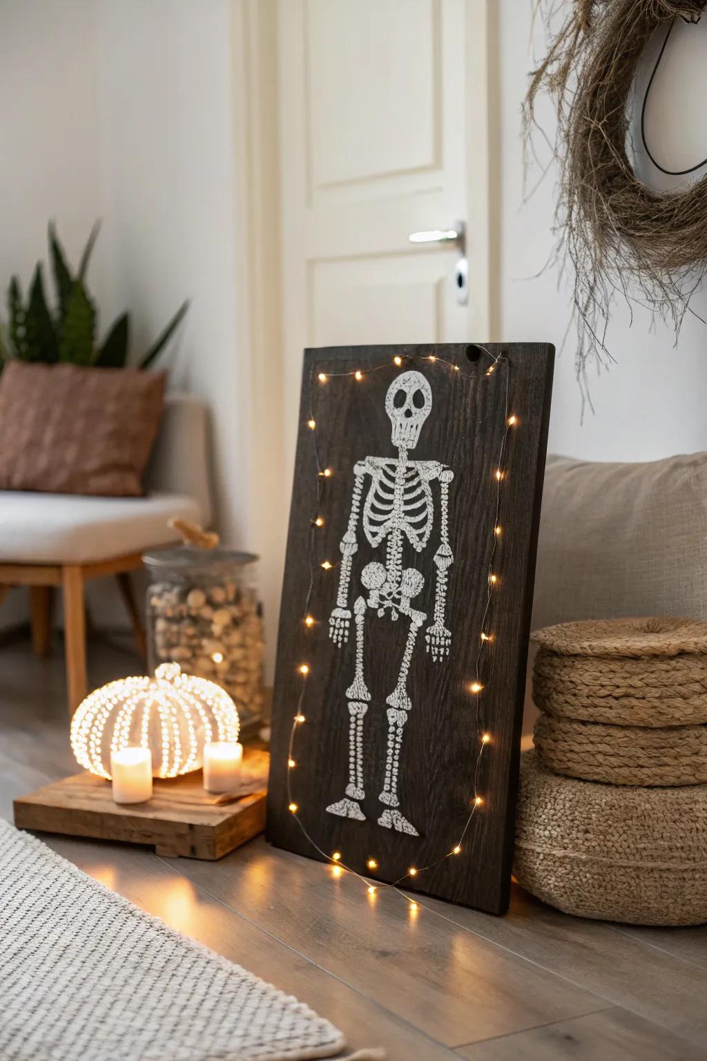 Illuminate your space with the enchanting glow of skeleton string art, where minimalist elegance meets boho charm.