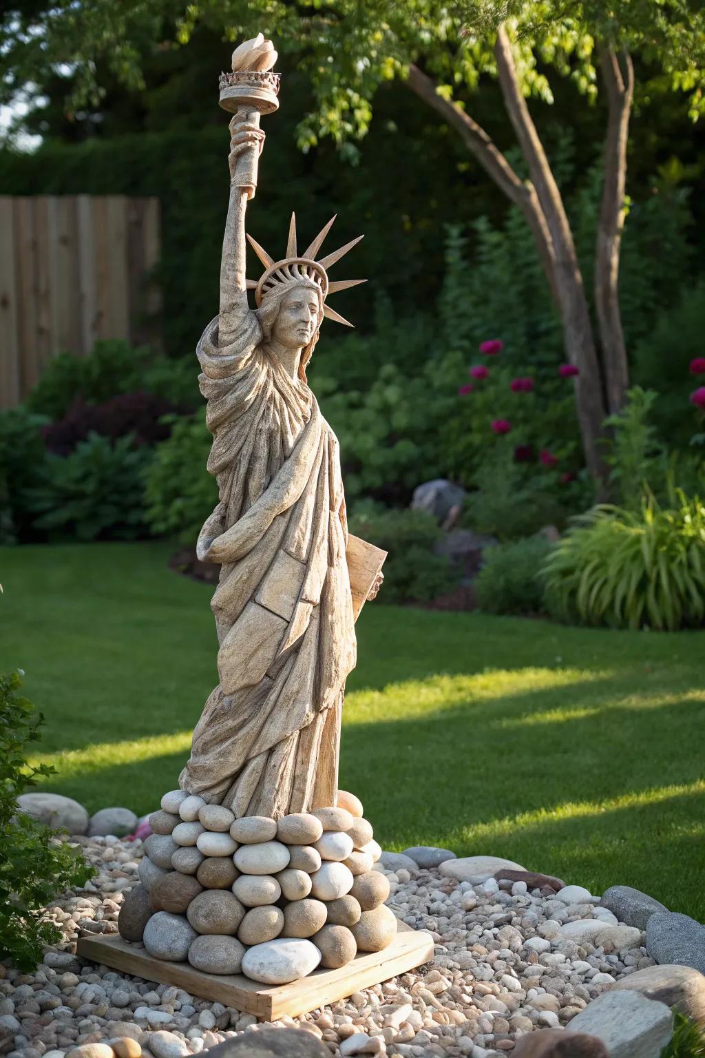 Embrace elegance with a touch of Americana: a natural Statue of Liberty garden sculpture.