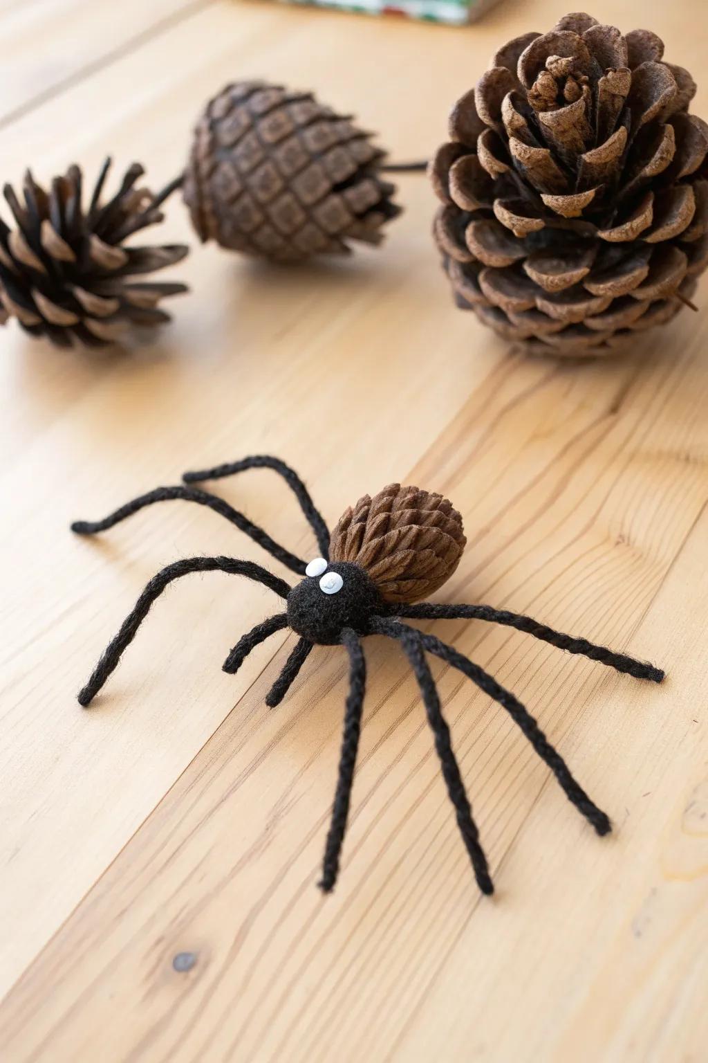 Nature meets creativity in this charming pinecone spider craft—perfect for a minimalist Halloween touch!