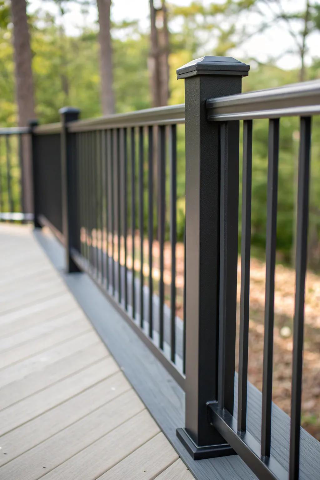 Elevate your deck's style with minimalist black vinyl railings that blend modern elegance and functionality.