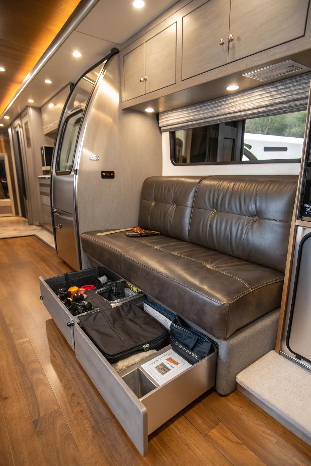Discover the elegance of hidden storage in your Airstream—where style meets functionality.