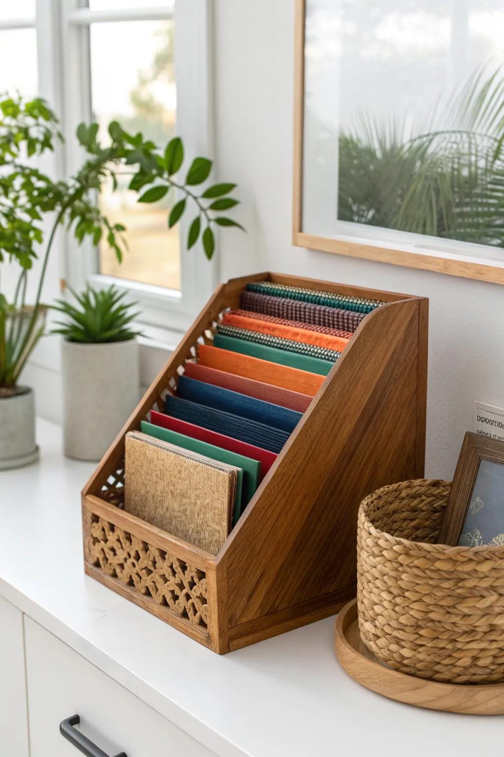 Elevate your art space with stylish magazine file holders—perfect for organizing paper stacks with flair and functionality.