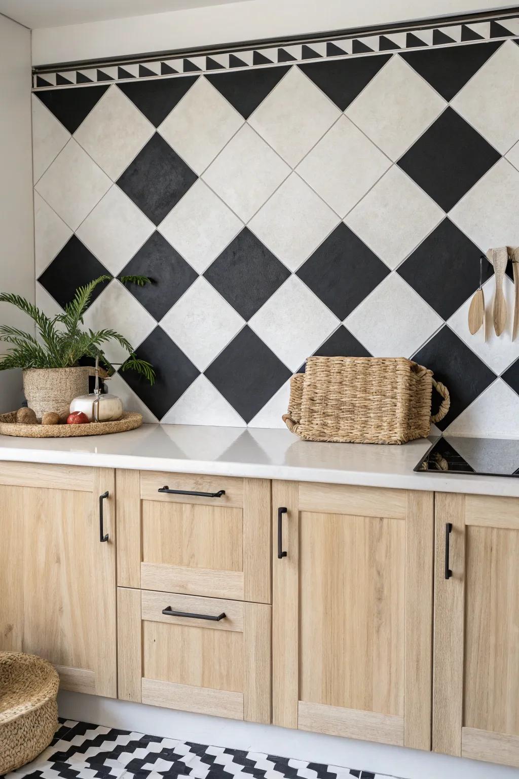 Transform your space with a chic checkerboard backsplash for a touch of playful elegance.