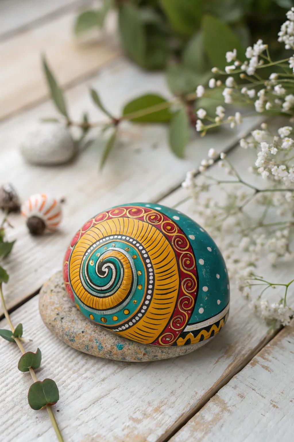 Add a pop of color to your garden with these charming snail rock designs!