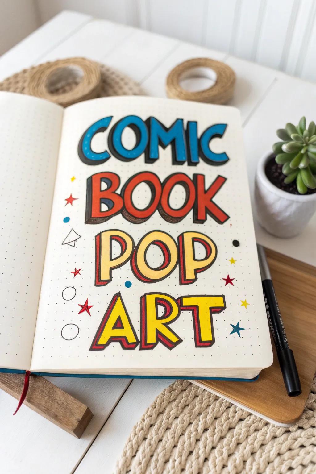 Unleash your creativity with comic book flair - bold, vibrant, and utterly unique lettering ideas for your bullet journal!