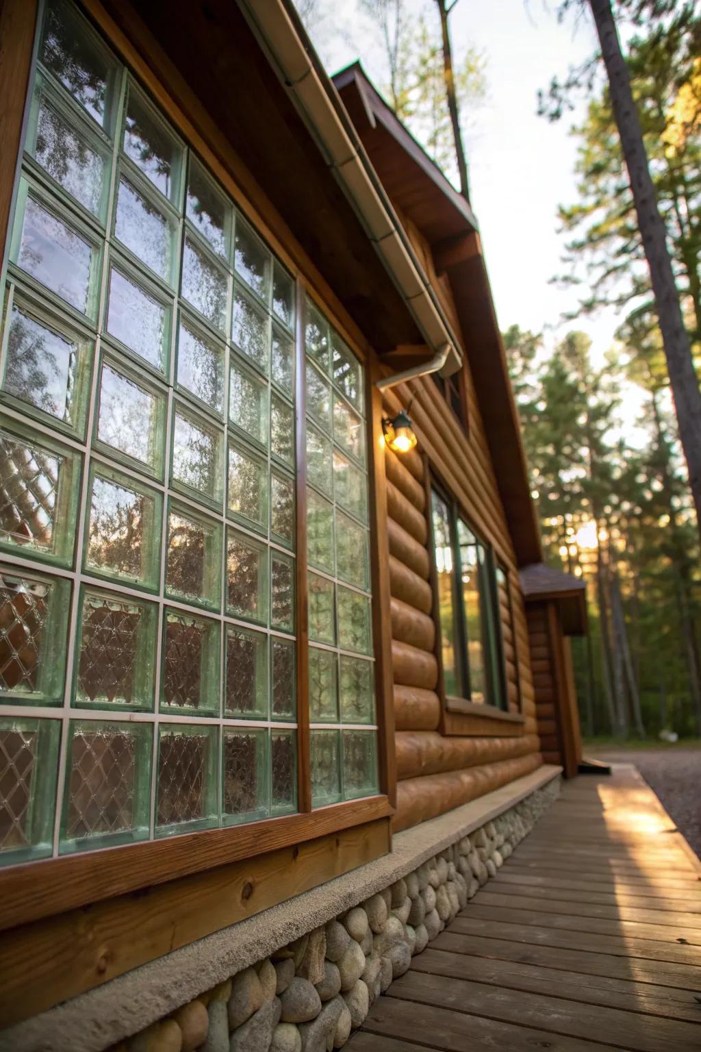 Modern meets rustic: Elevate your cabin's style with stunning glass block skirting.