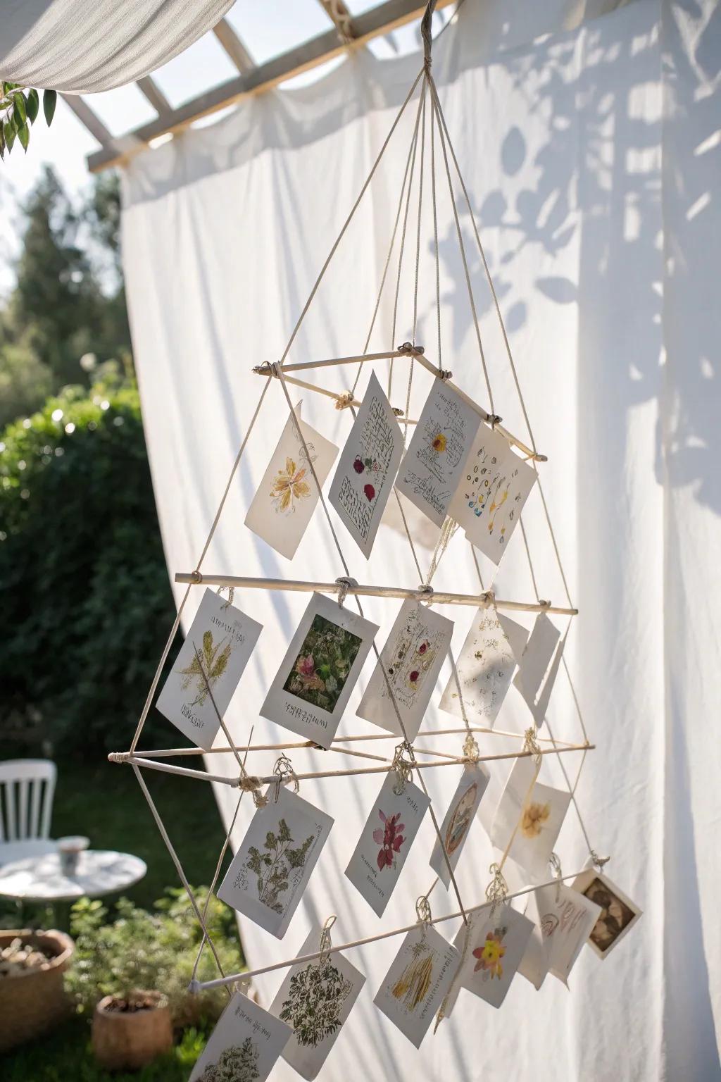 Elevate your creativity with a suspended card tower that blends simplicity and artistry.
