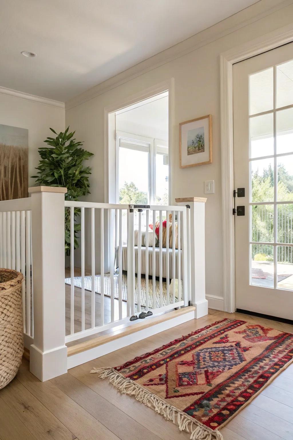 Simplicity meets style: Transform your space with this repurposed crib rail baby gate.