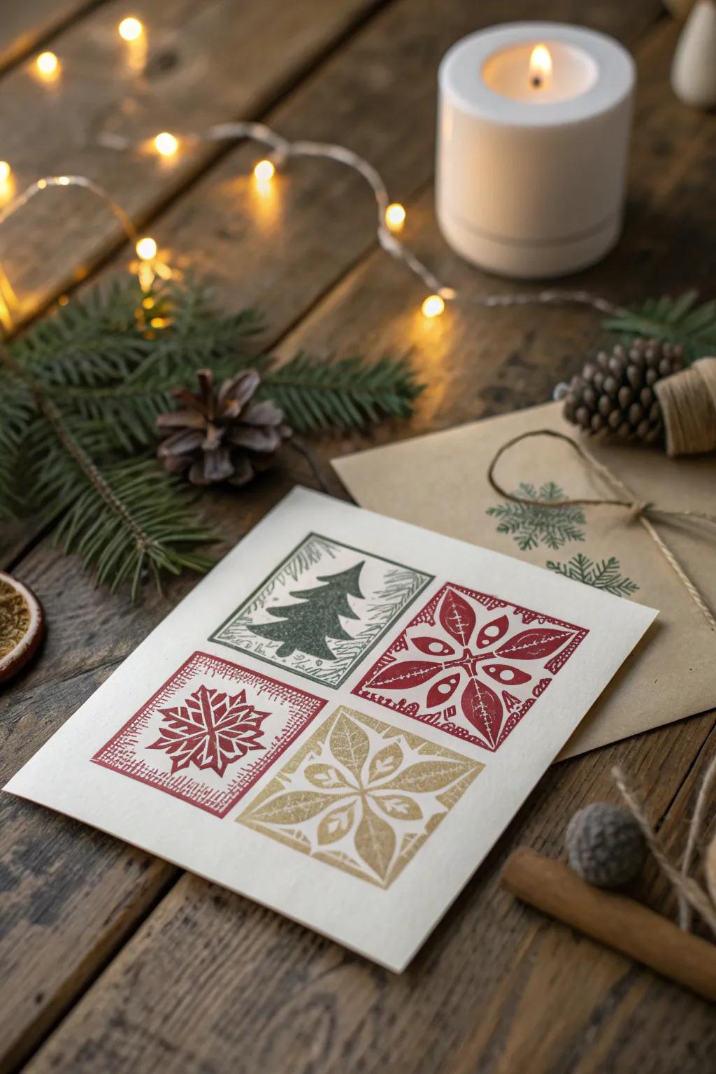 Add a touch of whimsy to your Christmas greetings with handcrafted stamped patterns.