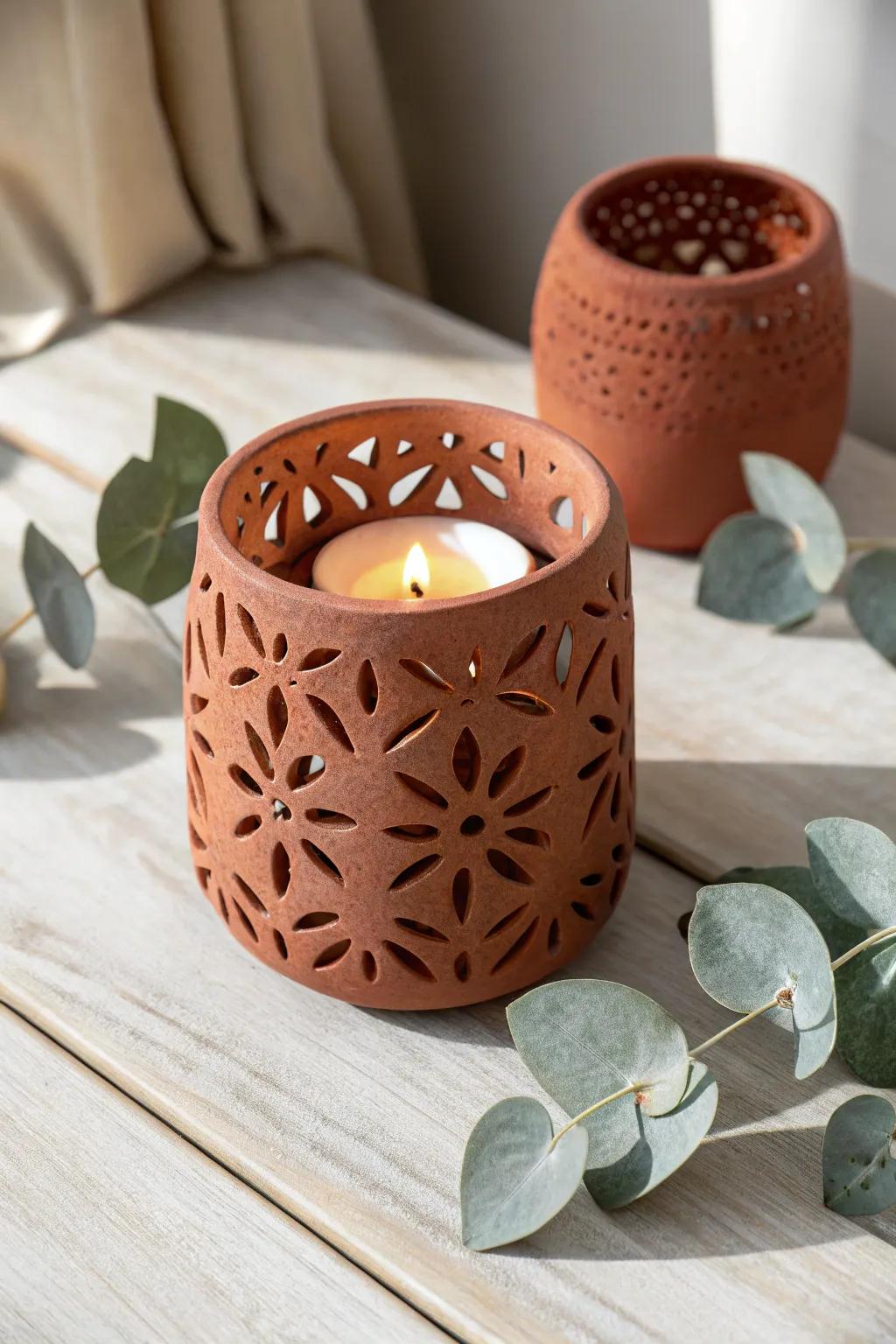 Illuminate your space with elegance and artistry — discover the beauty of handcrafted clay candle holders.