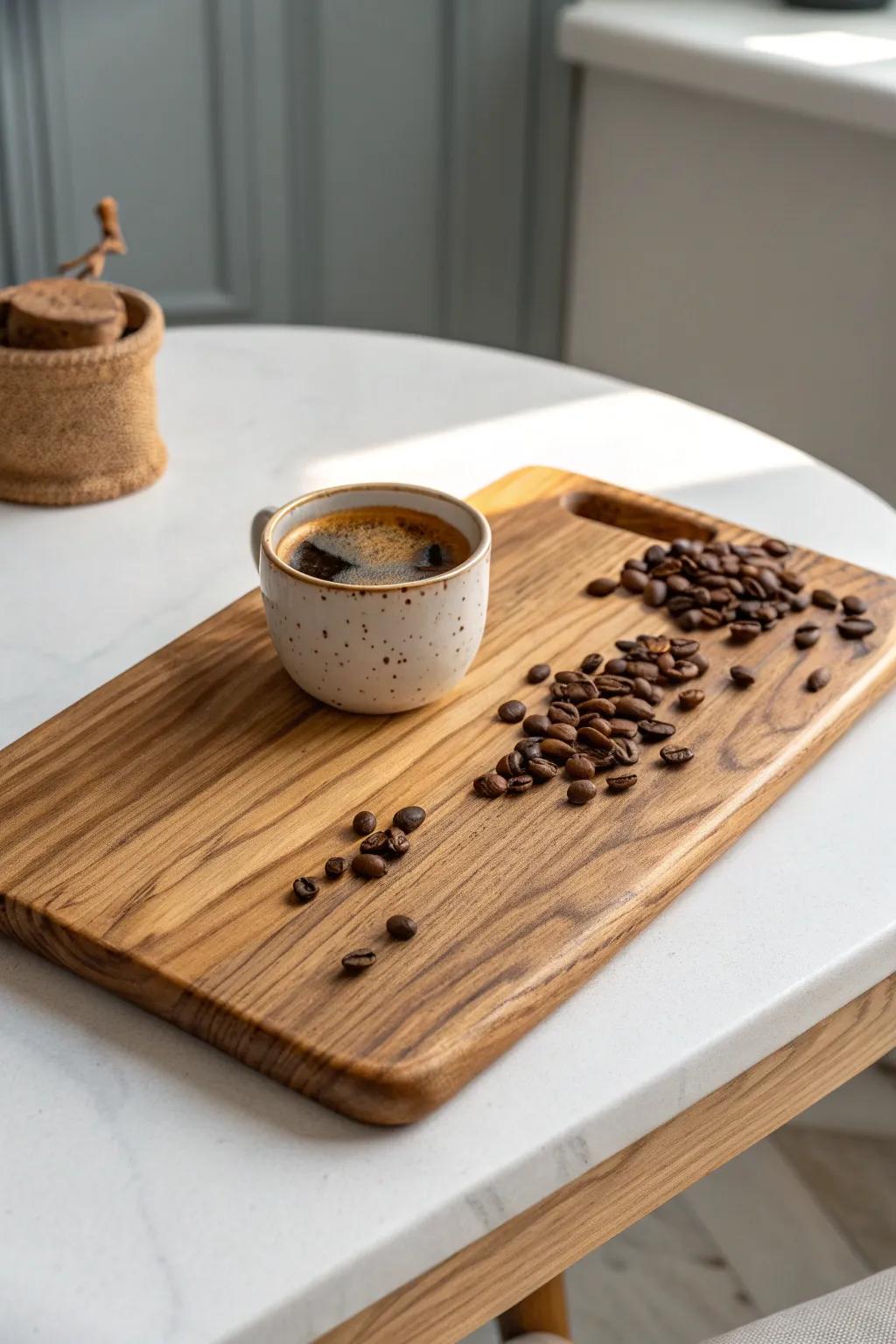 Sip sustainably with style! Discover the beauty of eco-friendly coffee boards made from reclaimed wood. 🌿☕ #EcoChic #ScandinavianBoho