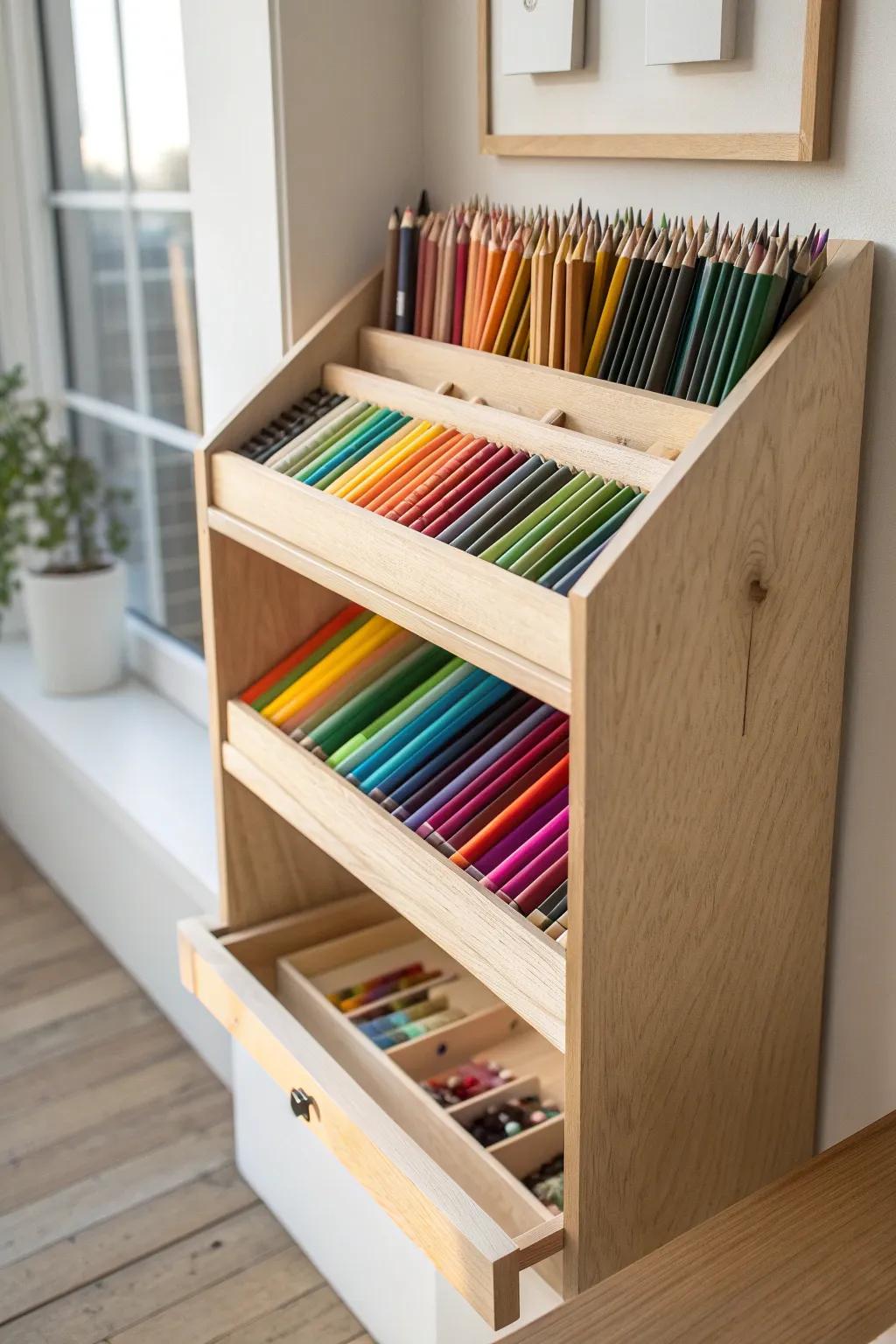 Transform your studio with custom shelves that blend Scandinavian simplicity with vibrant creativity. #Craftsmanship #StudioInspo
